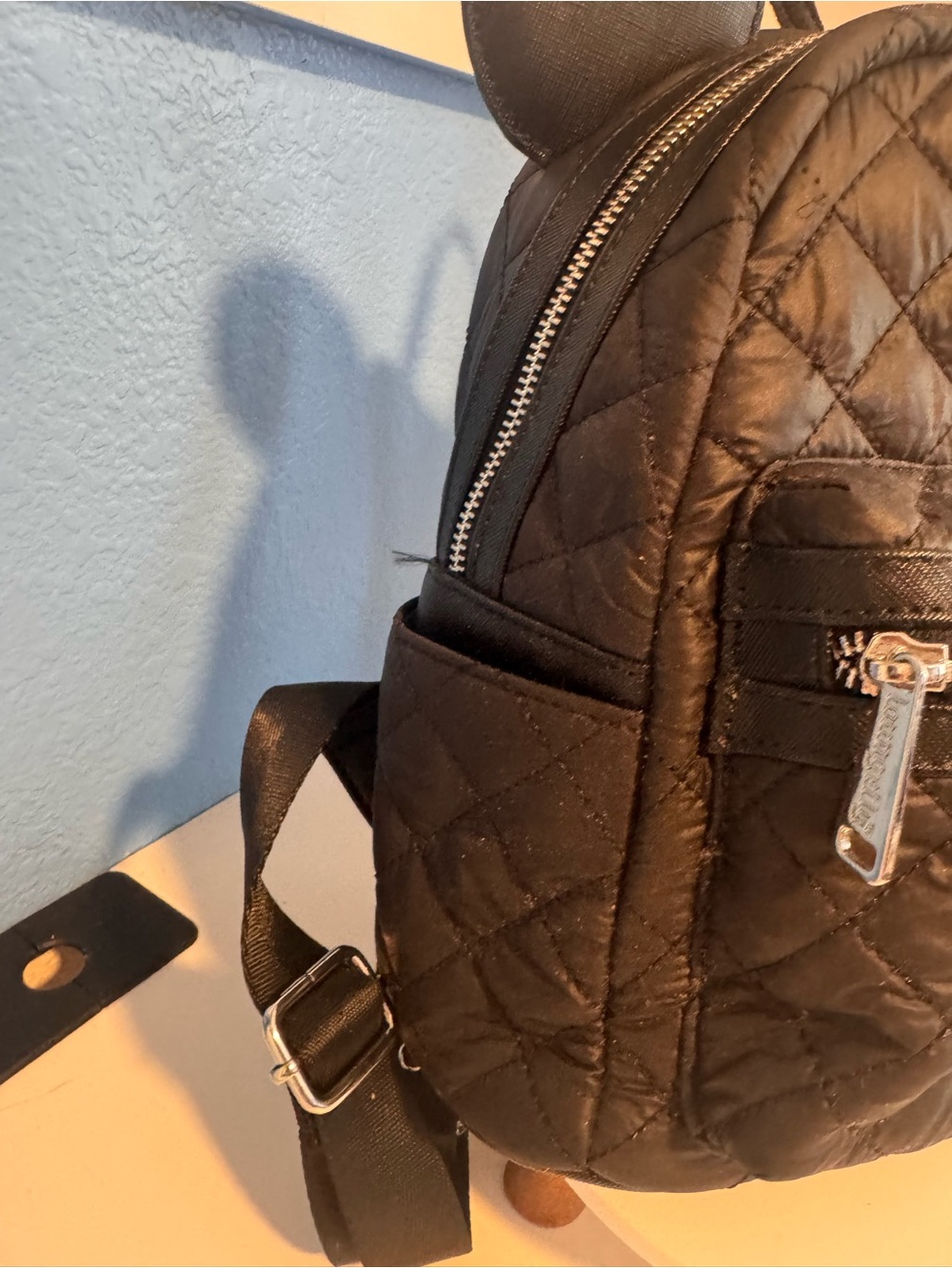 Loungefly Black Quilted Mini Backpack with Mouse Ears - Picture 3 of 12